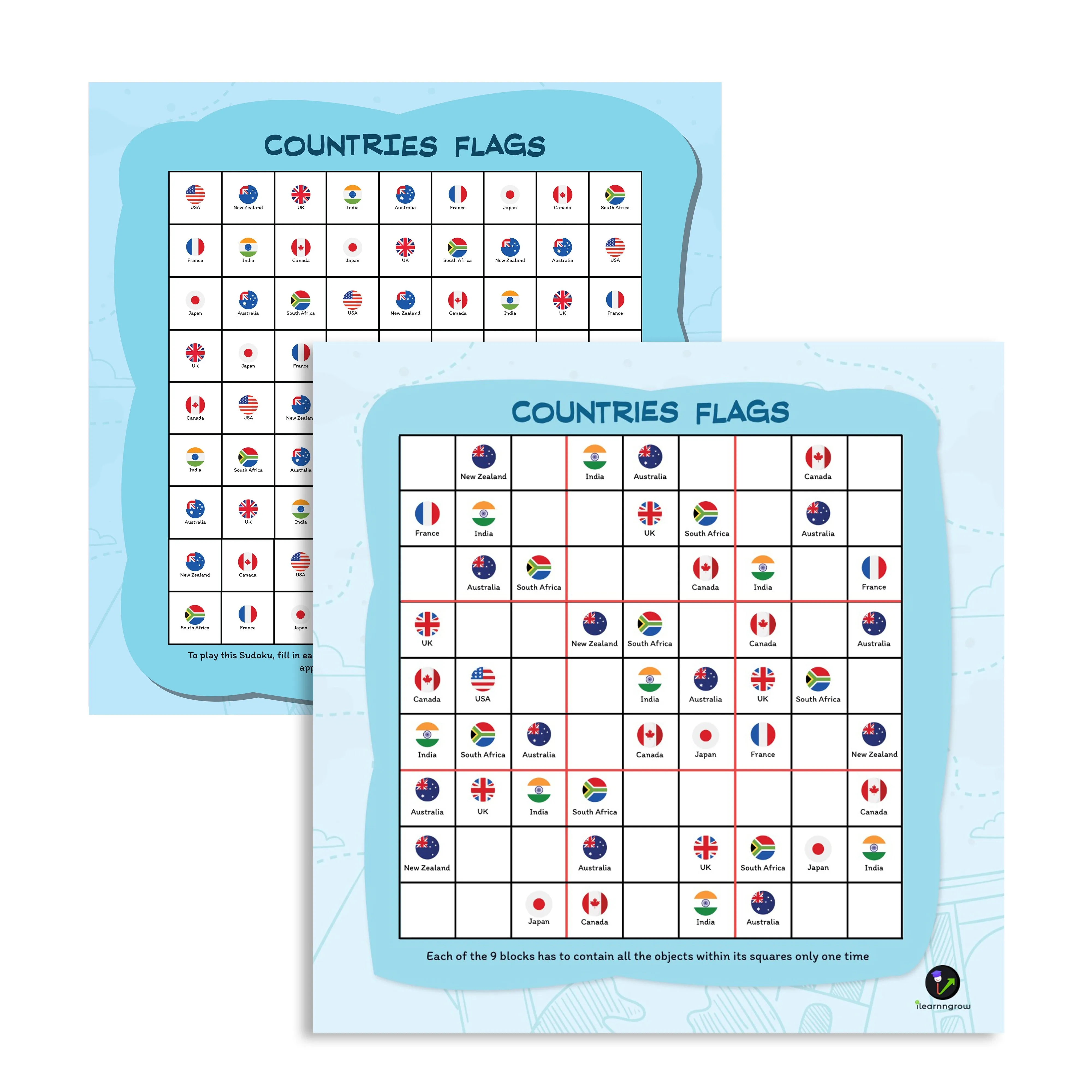 Wooden Sudoku Brain Game for Smart Minds: Country Flag Sudoku