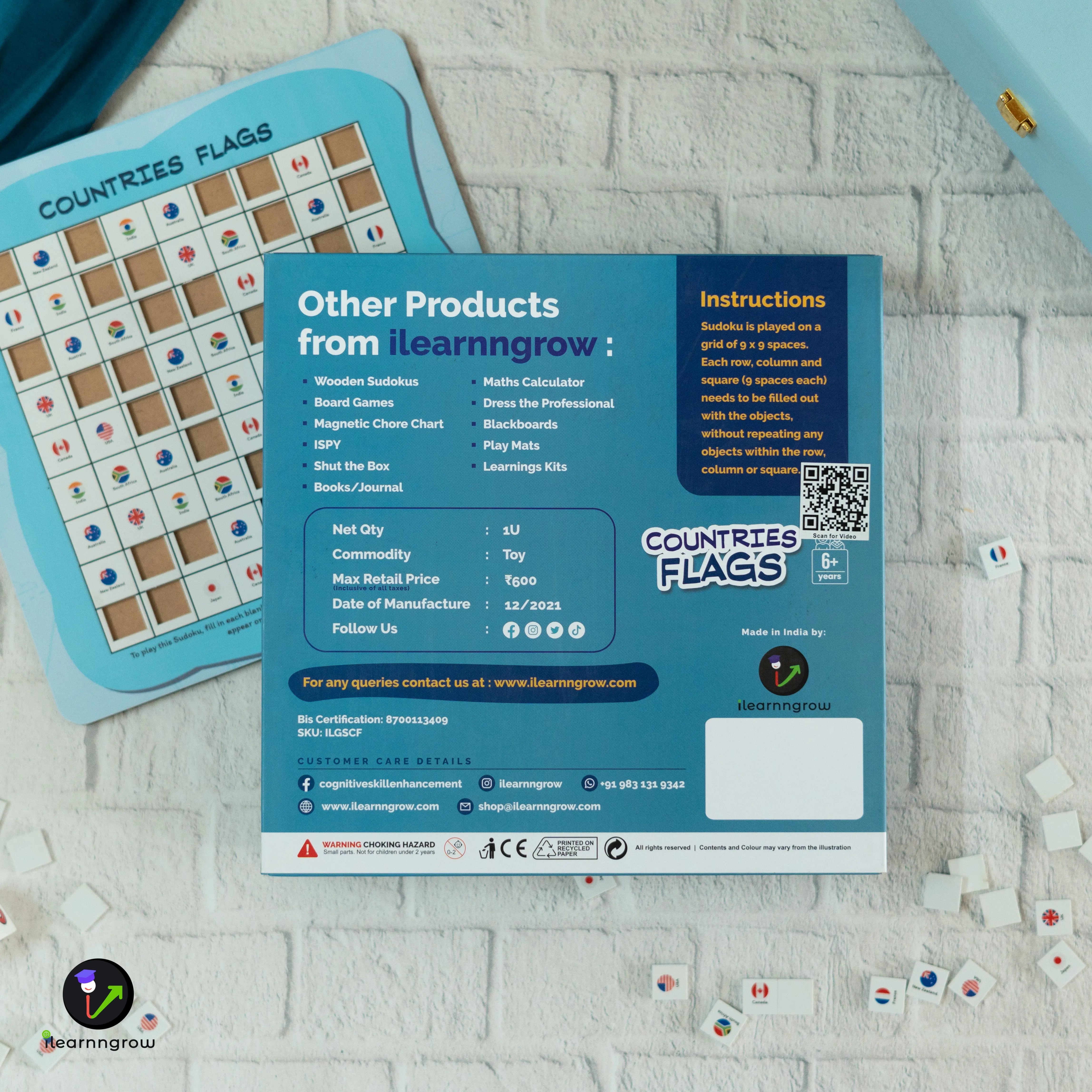 Wooden Sudoku Brain Game for Smart Minds: Country Flag Sudoku