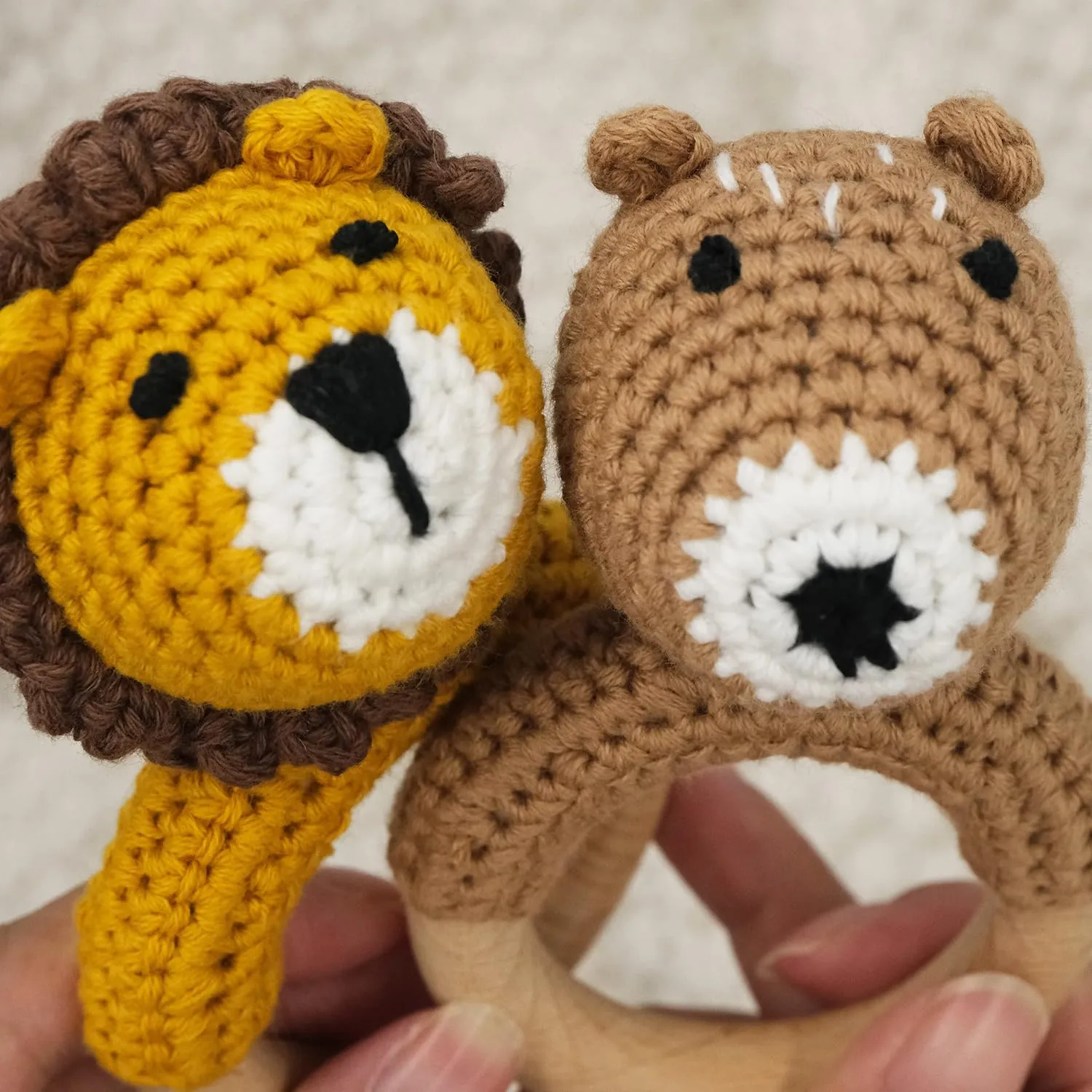 Wooden Teething Ring for Infants variation intern chief negligibly informal vice 3 6 9 12 Months Crochet Lion Joliecraft Woodland Friends Baby Rattle Shaker Toy with 