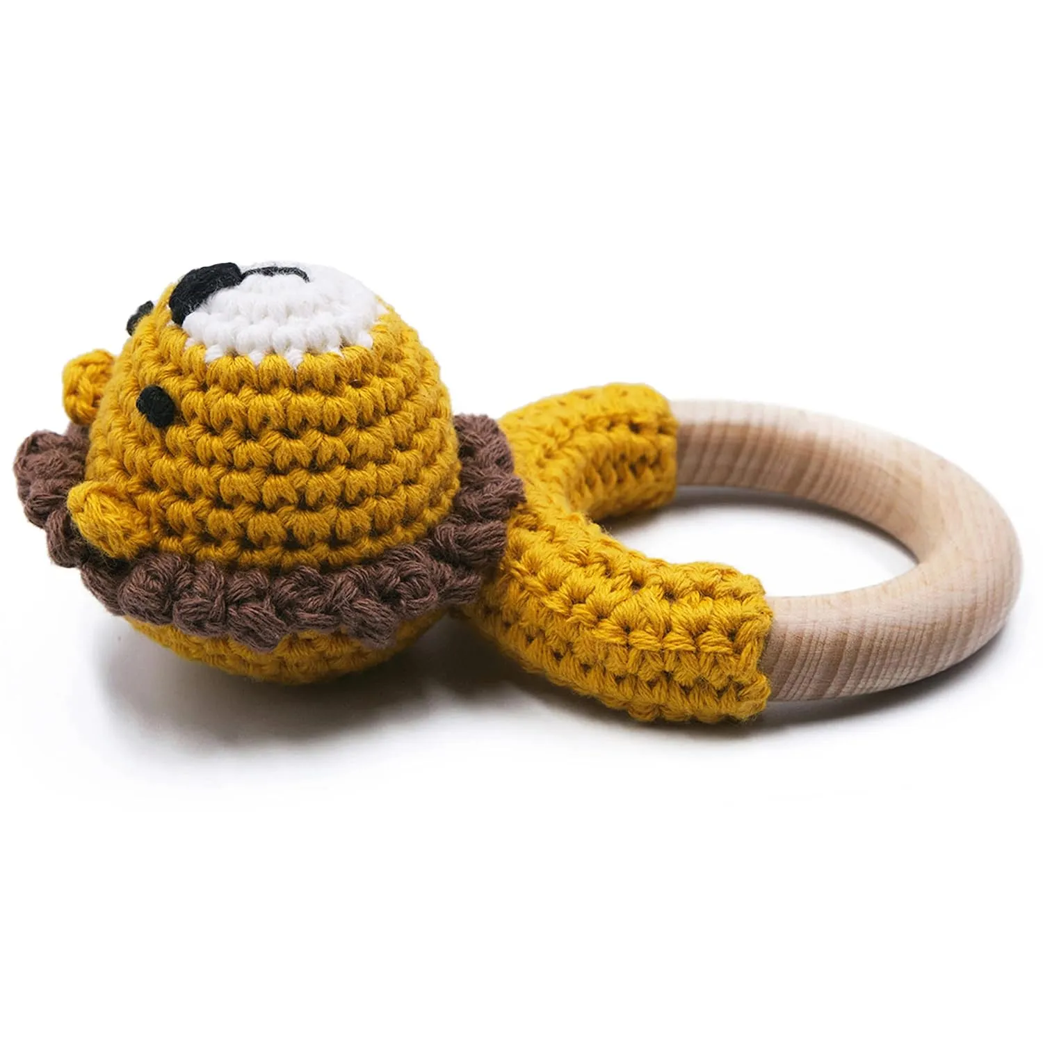 Wooden Teething Ring for Infants variation intern chief negligibly informal vice 3 6 9 12 Months Crochet Lion Joliecraft Woodland Friends Baby Rattle Shaker Toy with 