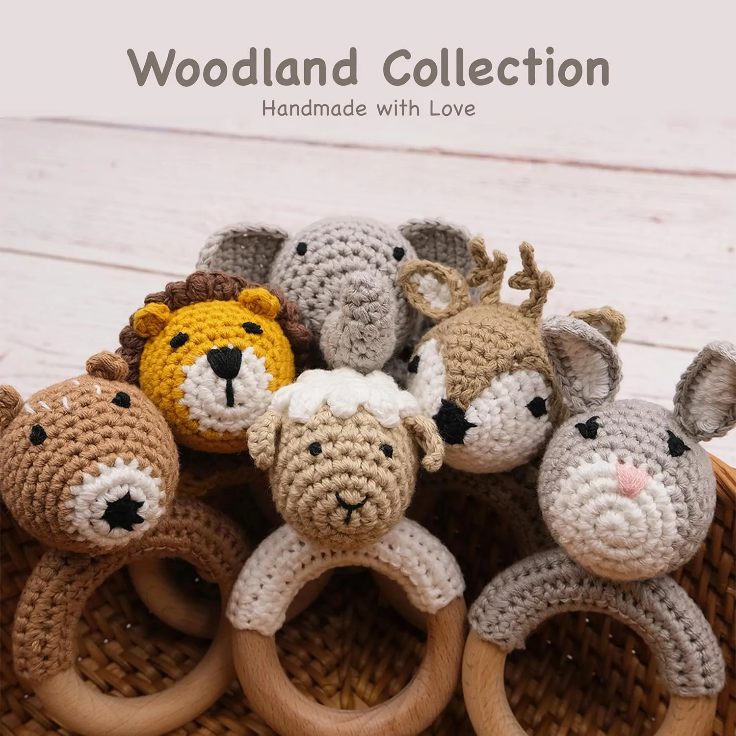 Wooden Teething Ring for Infants variation intern chief negligibly informal vice 3 6 9 12 Months Crochet Lion Joliecraft Woodland Friends Baby Rattle Shaker Toy with 