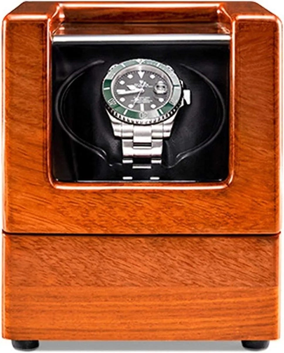 Wrist girder degradation gyration satire replace Brown Watch Winder for Single Automatic Watches Display Automatic Mechanical 5 Rotation Modes Wood Shell Piano Finish Silent Motor Suitable for Ladies and Men's 