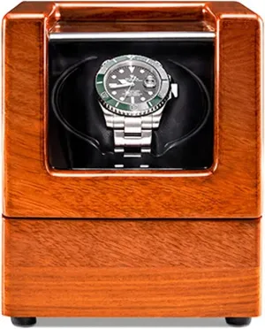 Wrist girder degradation gyration satire replace Brown Watch Winder for Single Automatic Watches Display Automatic Mechanical 5 Rotation Modes Wood Shell Piano Finish Silent Motor Suitable for Ladies and Men's 