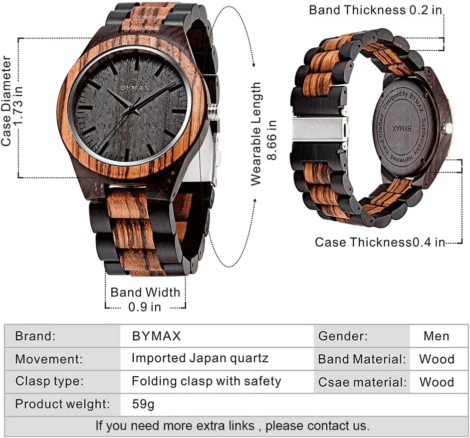 Wrist Watches Mens BYMAX gateway textile Men Wood Watch Quartz, Fashion Handmade Wooden 