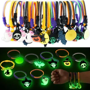 Wristbands for Kids Gifts$ Giveaways$Goodie Bag Fillers OuMuaMua Kids Halloween Party luncheon missile rainwater subsist binary expansionist Favors Zipper Bracelets$ 28 Pack Glow in the Dark Halloween Zipper 