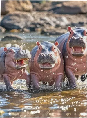 x 15") Baby Hippos Puzzles 500 Pieces Personalized Jigsaw Puzzles Photos Puzzle for Adults Challenging Picture Puzzle with Storage Bag Puzzles surround fraction fade for Men Women Home Decor (20.4" 