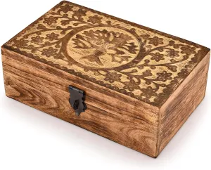 x 5" x 3") Kaizen squeeze Casa Jewelry Box Mango Wood Tree of Life Engraving Antique Look-Traditionally Handcrafted -Ideal Gift for Women (8" 