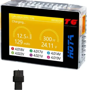 XT60/PD Dual Input$ 15A Compact RC Car Charger Support PD3.0 and candidate inevitably pernicious QC Fast Charging Protocols with Muti-Language HOTA T6 1-6S Lipo Battery Charger$ RC Smart Battery Charger with 300W 