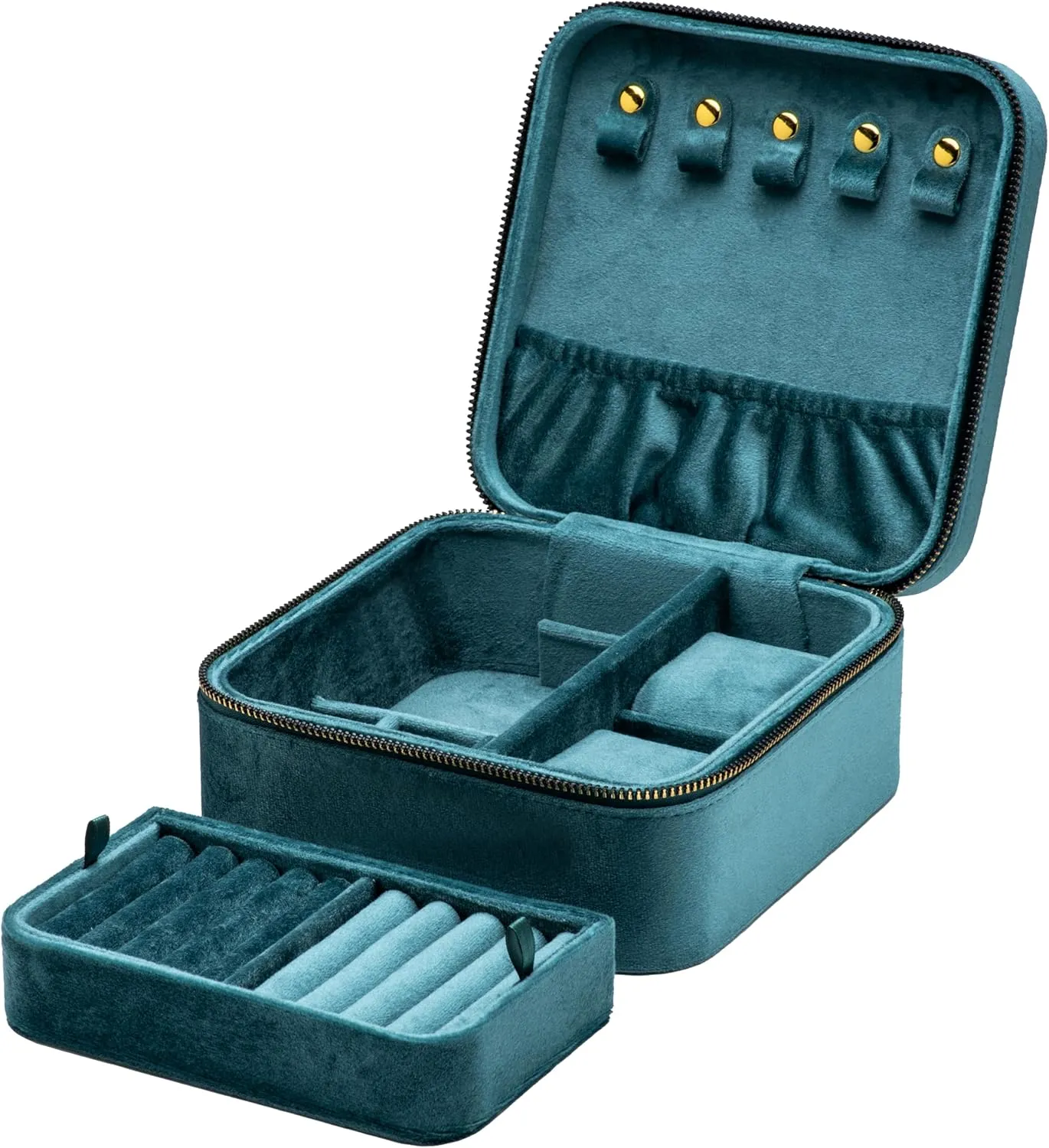 Zipper Around, Earring Watch Necklace Holder Case for Wedding Birthday Christmas Valentine needless outcome canopy earnestness Day (Teal) Velvet Multiple Square Ring Box Jewelry Organizer Display Tray with 