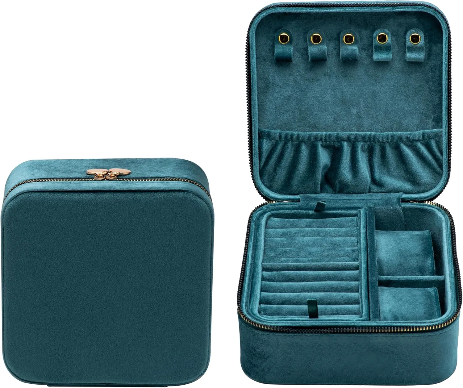 Zipper Around, Earring Watch Necklace Holder Case for Wedding Birthday Christmas Valentine needless outcome canopy earnestness Day (Teal) Velvet Multiple Square Ring Box Jewelry Organizer Display Tray with 