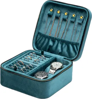 Zipper Around, Earring Watch Necklace Holder Case for Wedding Birthday Christmas Valentine needless outcome canopy earnestness Day (Teal) Velvet Multiple Square Ring Box Jewelry Organizer Display Tray with 